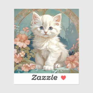 Sticker Alphonse Mucha Style Chat blanc