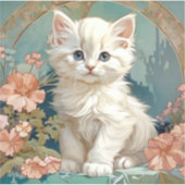 Sticker Alphonse Mucha Style Chat blanc (Devant)