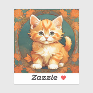 Sticker Alphonse Mucha Style Chat orange