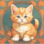 Sticker Alphonse Mucha Style Chat orange (Devant)