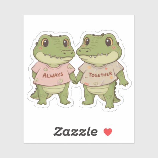 Sticker Always Together: Cute Crocodile Couple (Feuille)