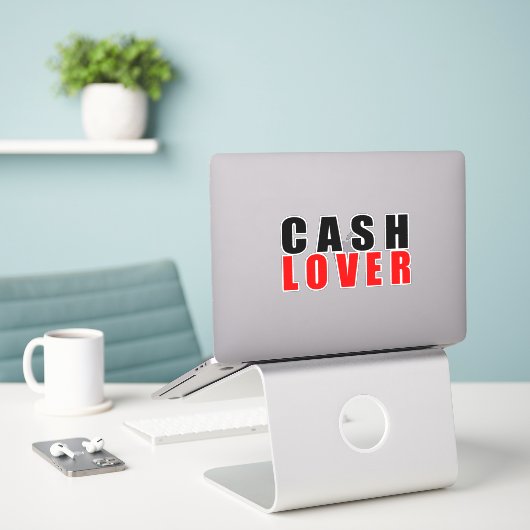 Sticker Amateur d'argent, j'aime l'argent (Ordinateur portable sur le bureau)