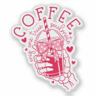 Sticker Âme sœur du café Red Hearts Squelette Main