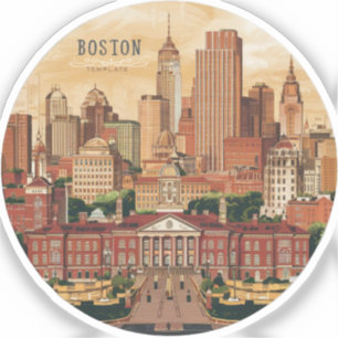 Sticker America Boston City Skyline, Boston Ma Us Skyline