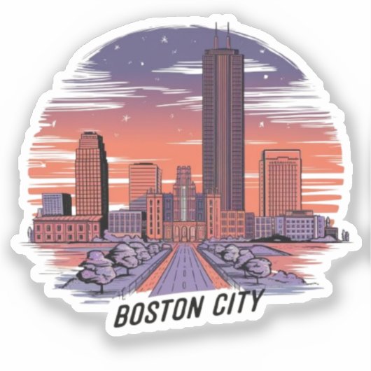 Sticker America Boston City Skyline, Boston Ma Us Skyline (Recto)
