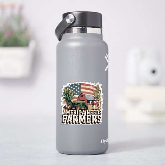 Sticker America Needs Farmers Midwest Cows Corn Farm life (HydroFlask)