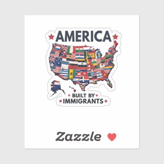 Sticker Américain construit par Immigrants Patriotique Amé (Feuille)