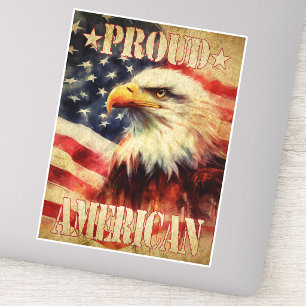 Sticker Américain fier. Aigle chauve et drapeau des États-