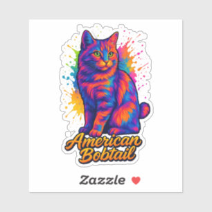 Sticker American Bobtail Pop Art Chat Neon coloré