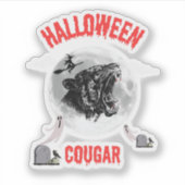 Sticker american cougar on halloween night with crows (Devant)