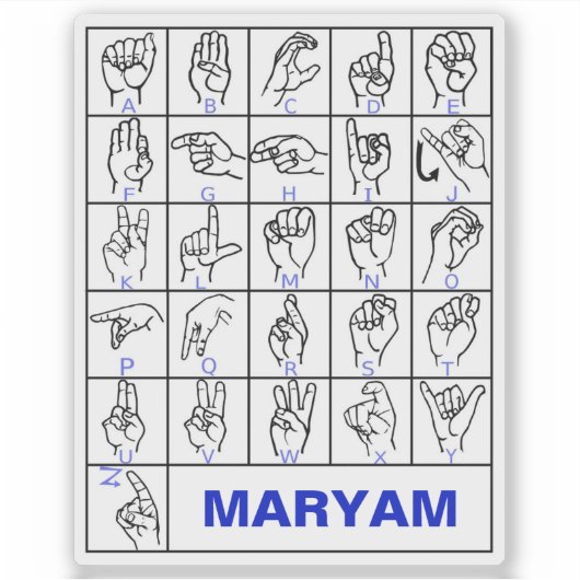 Sticker American Deaf Sign Language, ASL Alphabet (Devant)