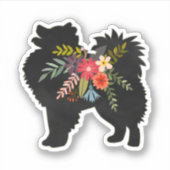 Sticker American Eskimo Chien Boho Floral Silhouette (Devant)