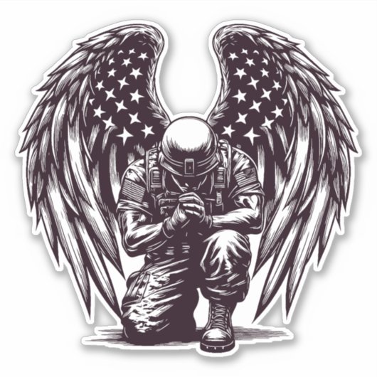 Sticker American Soldier Angel Prier USA Drapeau Art (Devant)