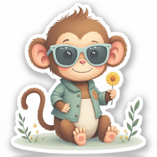 Sticker Amie de singe doux | Gentle Kawaii Animal (Recto)