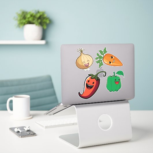 Sticker Amis de légumes souriants (Ordinateur portable sur le bureau)