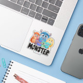 Sticker Amis Monster | 3"x 3"- transparent brillant (Ordinateur portable avec iPhone)