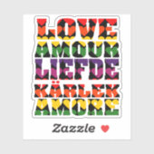 Sticker Amour dans plusieurs langues Coeurs Arc en ciel fo (Feuille)