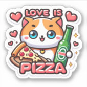 Sticker Amour de chat amusant est Pizza (Devant)