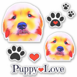 Sticker Amour de chiot de golden retriever et groupe de