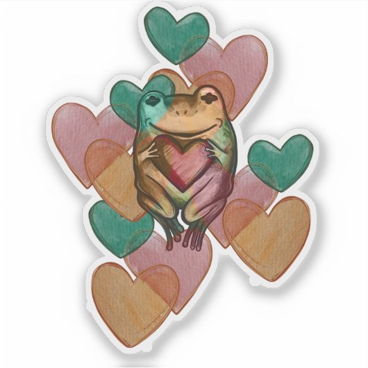 Sticker Amour de grenouille conceptions de coeurs mignons (Devant)