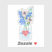 Sticker Amour de mariage rustique avec initiales et cœur (Feuille)