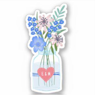 Sticker Amour de mariage rustique avec initiales et cœur