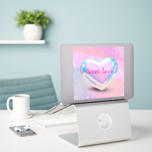 Sticker amour doux cœur rose (Ordinateur portable sur le bureau)