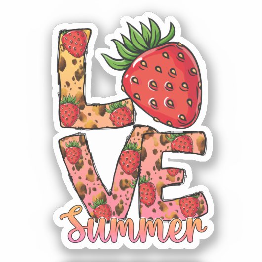 Sticker Amour et été | Rose et Brown | Fraise fraîche (Recto)