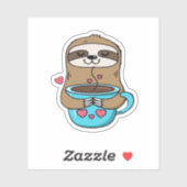 Sticker Amoureux De Café Chibi Sloth - Cute Kawaii Sloth H (Feuille)