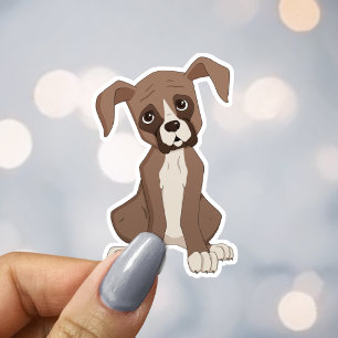 Sticker Amoureux de chiots Boxer marrons mignons