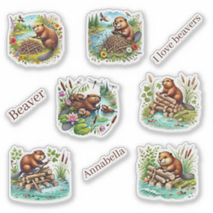 Sticker Amoureux des animaux de castor mignons