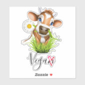 Sticker Amoureux des animaux de Vache Vegan (Feuille)