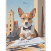 Sticker Amoureux des chiens de Charming Corgi Architect (Devant)