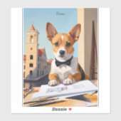 Sticker Amoureux des chiens de Charming Corgi Architect (Feuille)