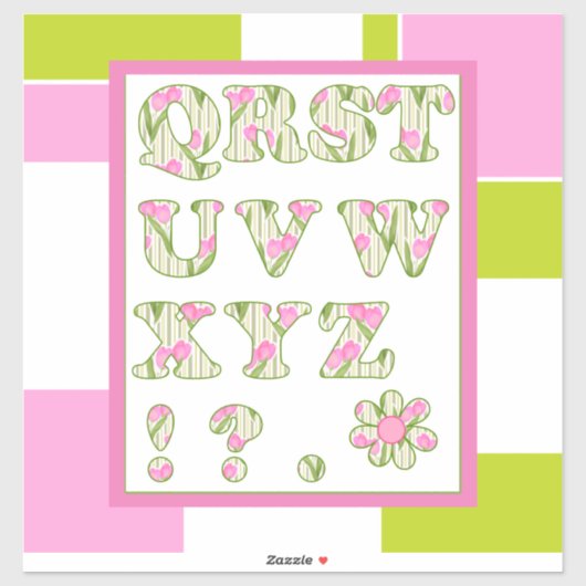 Sticker Amusant alphabet, alphabet fleuri, alphabet pour e (Feuille)