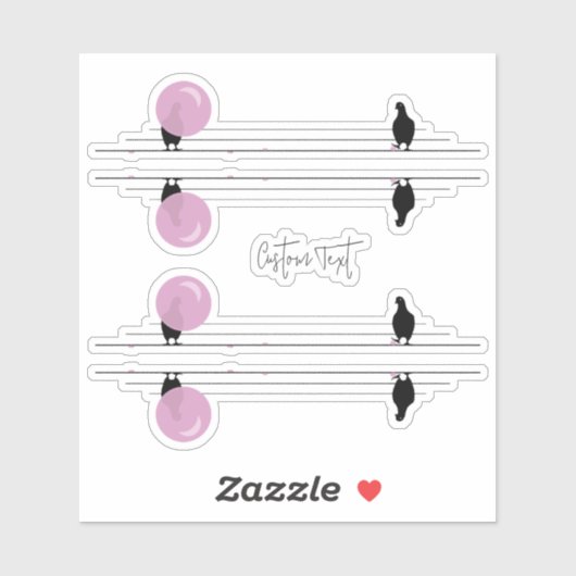 Sticker Amusant Bubblegum Birds sur un fil (Feuille)