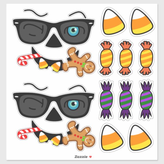 Sticker Amusant Citrouille Éffrayant avec évierS avec des  (Feuille)