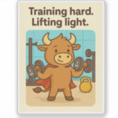 Sticker Amusant Gym Bull "Entraînement dur" Conception Bul (Devant)