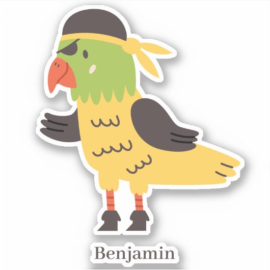 Sticker Amusant perroquet jaune vert ironique pipat pirate (Devant)