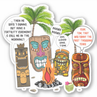 Sticker Amusant tiki tropical hawaïen têtes de feu de camp