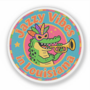 Sticker Amusant Vintage Louisiane Alligator Mardi Gras Jaz