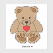 Sticker Amusants Brown Teddy Bear Red Heart Love Valentine (Feuille)