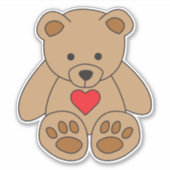Sticker Amusants Brown Teddy Bear Red Heart Love Valentine (Devant)