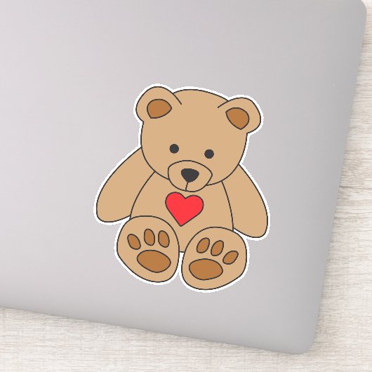 Sticker Amusants Brown Teddy Bear Red Heart Love Valentine (Détail)