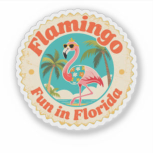 Sticker Amusement Flamant Rose Vintage sur la Plage de Flo