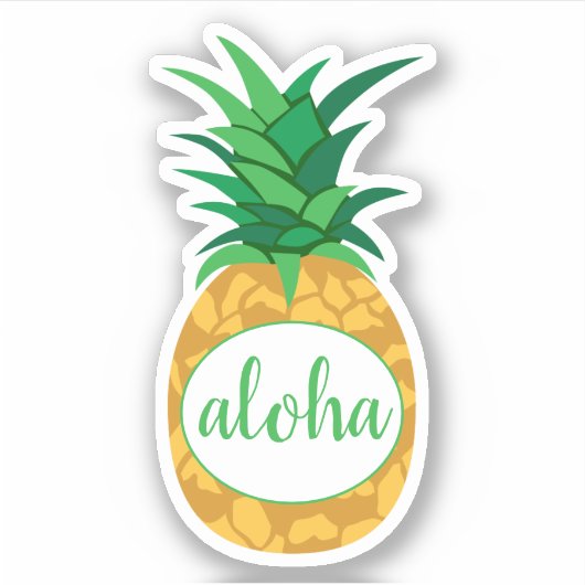 Sticker Ananas Aloha Vert Jaune Découpe (Devant)