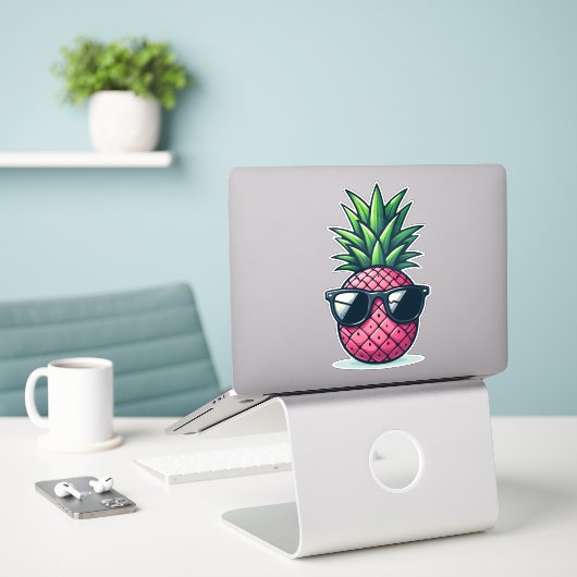Sticker Ananas rose Preppy (Ordinateur portable sur le bureau)