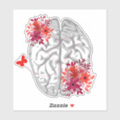 Sticker Anatomie Du Cerveau Humain Avec Fleurs Rouges (Feuille)