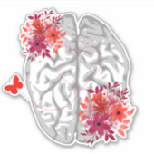 Sticker Anatomie Du Cerveau Humain Avec Fleurs Rouges (Devant)