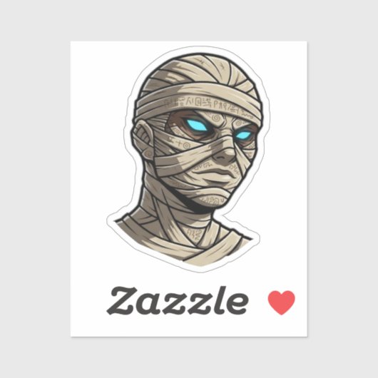 Sticker Ancient Mummy Head - Glowing Blue Eyes Vector Art (Feuille)